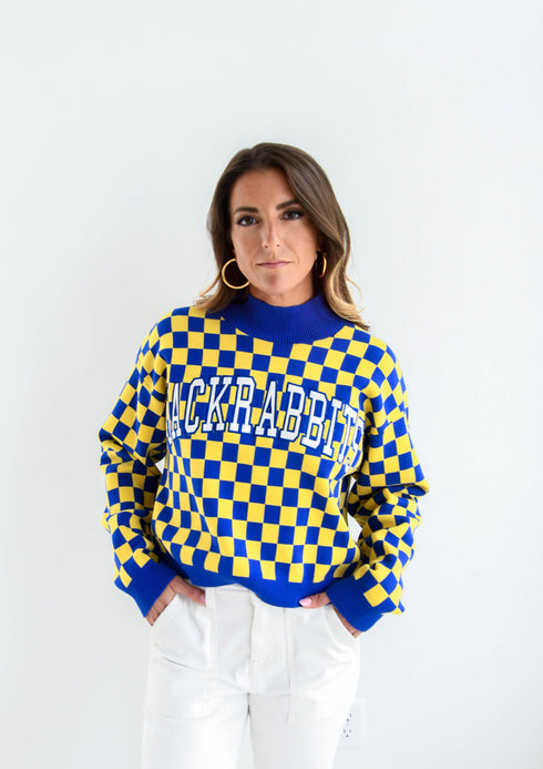 SD State Checkerboard Cropped Crew Sweater